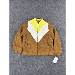 UGG Jacket Womens Large Brown Teddy Bear Sherpa Chevron Full Zip Annalise L